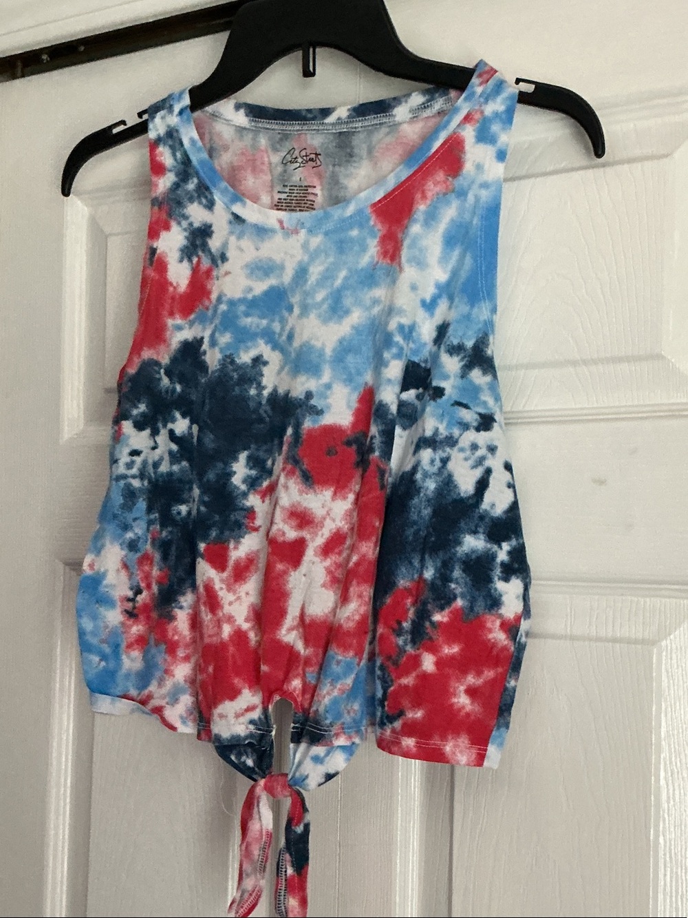 City Streets Red, Blue & White Tie-Dye Tie-Front Tank